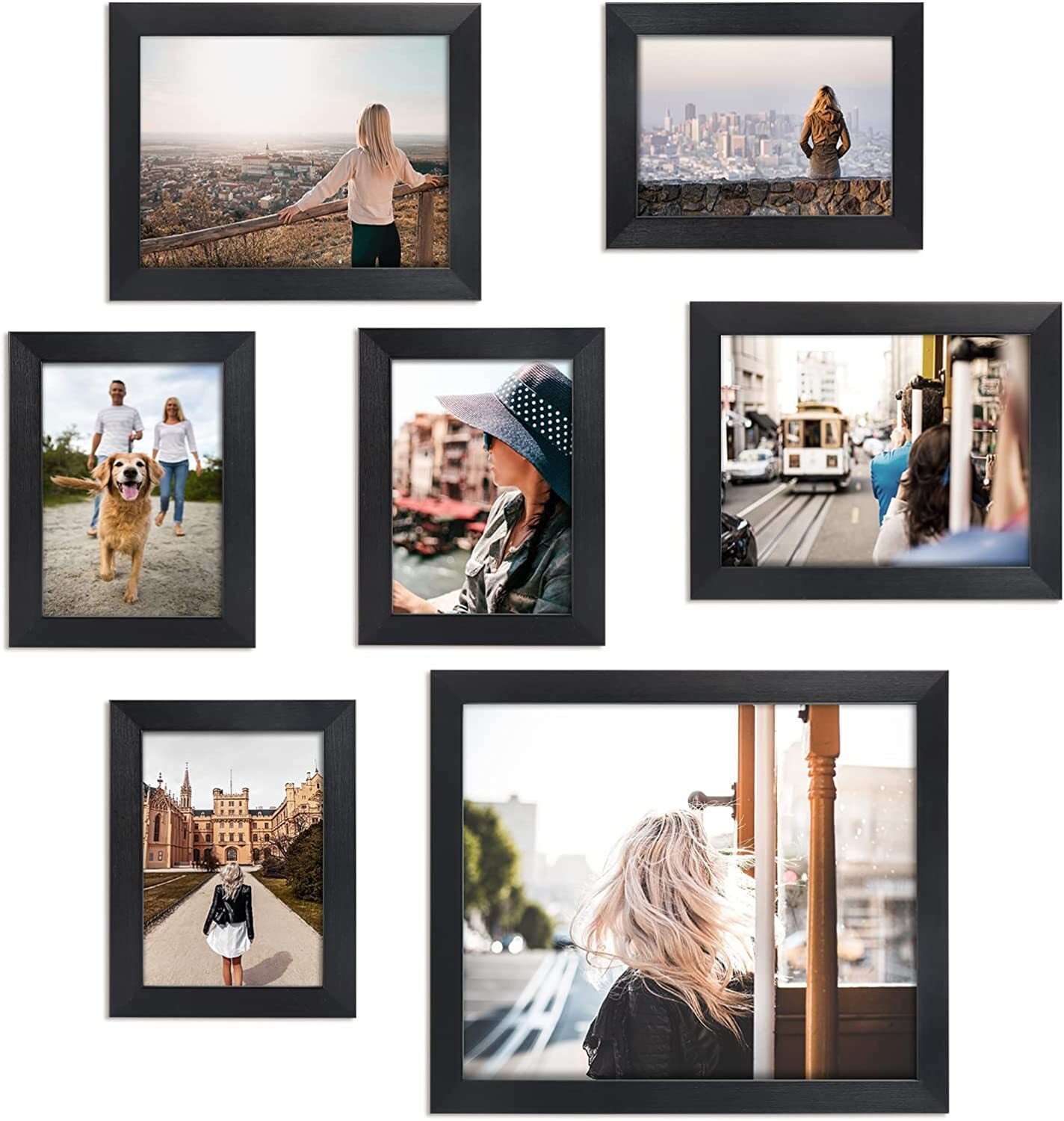 Giftgarden 7 Pack Black Picture Frames Collage, Gallery Wall Frame Set with Four 4x6, Two 5x7, One 8x10, Multi Size Photo Collage Family Gallery for Wall or Tabletop