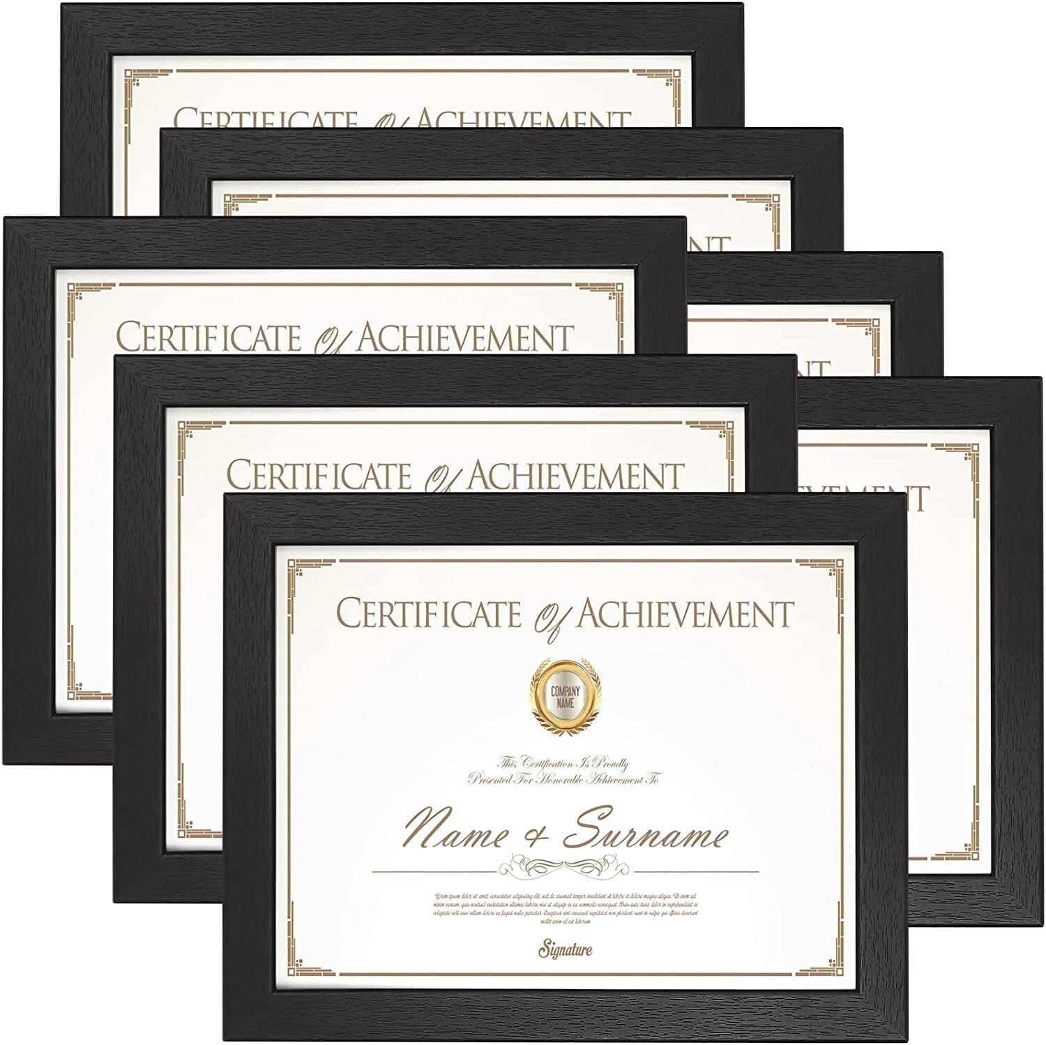 8.5x11 Document Picture Frames Set of 7, Black Certificate Frame for Wall Mounted and Tabletop Display