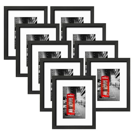 Giftgarden 8x10 Picture Frames Set of 9 Matted to 5x7 Photo, Rustic Wall Gallery Picture Frame, Black