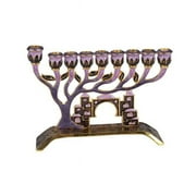 Giftmark Menorah with Tree of Life & Crystal accents of Old Jerusalem - Plum & Brass