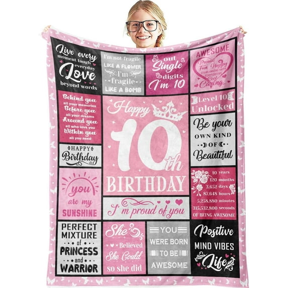 Gifts for 10 Year Old Girl,10 Year Old Girl Birthday Gifts, 10 Year Old Girl Gift Ideas Blanket, Birthday Gifts for 10 Year Old Girls,10th Birthday Gifts for Girls Blanket 60x50in