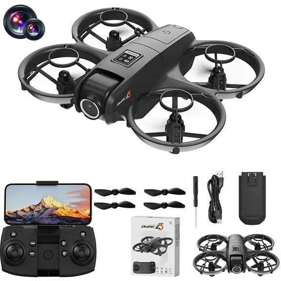 Gifts for 11 Year Old Boy, Drone with Camera and Cool Light Remote Control Toys Gifts for Boys with Altitude Hold Headless Mode Start Speed Adjustment, Black, One Size
