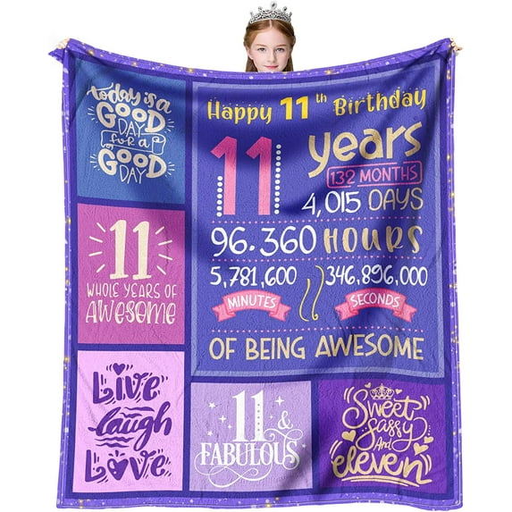 Gifts for 11 Year Old Girls - 11 Year Old Girl Birthday Gifts Throw Blanket 60 x 50 inch - 11 Year Old Girl Gift Ideas - 11th Birthday Decorations for Girls - Birthday Gifts for 11 Year Old Girls