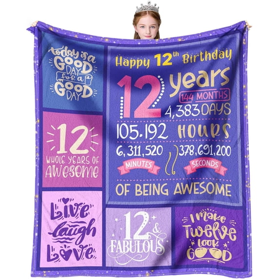 Gifts for 12 Year Old Girl - 12 Year Old Girl Gifts Throw Blanket 60 x 50 inch - 12 Year Old Girl Gifts for Birthday - 12 Year Old Girl Birthday Gift Ideas - 12th Birthday Decorations for Girls