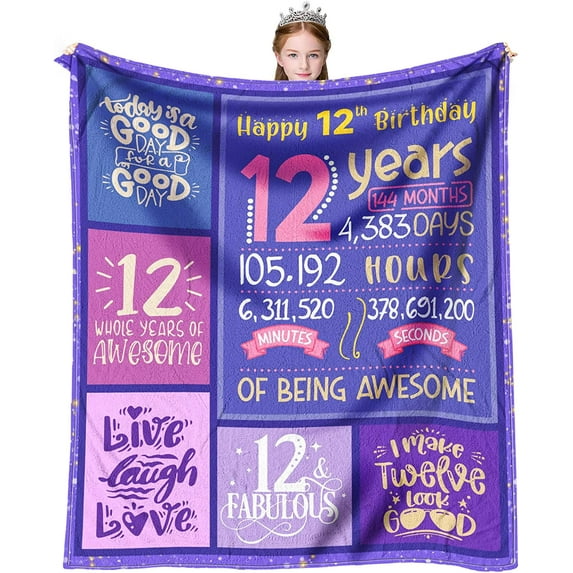 Gifts for 12 Year Old Girl - 12 Year Old Girl Gifts Throw Blanket 60 x 50 inch - 12 Year Old Girl Gifts for Birthday - 12 Year Old Girl Birthday Gift Ideas - 12th Birthday Decorations for Girls