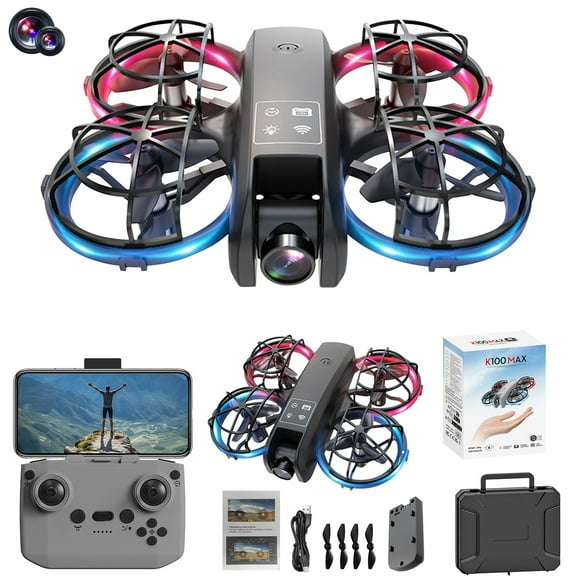 Gifts for 13 Year Old Boys, Drone with ESC Camera and Cool Light Remote Control Toys Gifts for Boys with Altitude Hold Headless Mode Start Speed Adjustment, Black