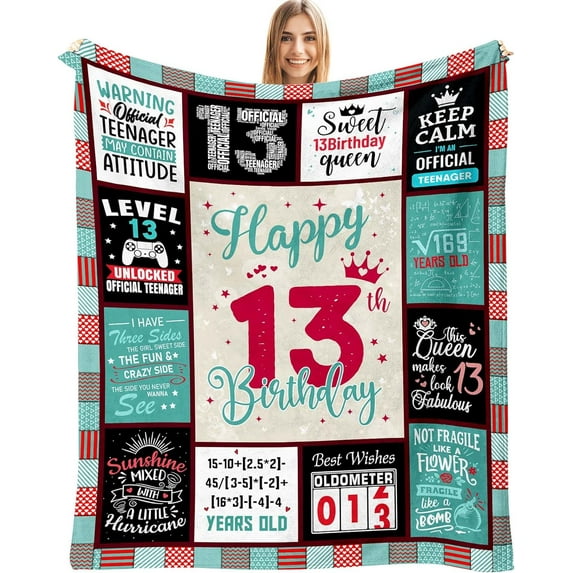 Gifts for 13 Year Old Girl Throw Blanket 60"x50", 13th Birthday Gifts for Girls, 13 Year Old Girl Birthday Gifts, Birthday Gift for 13 Year Old Girl, 13 Yr Old Girl Birthday Gifts