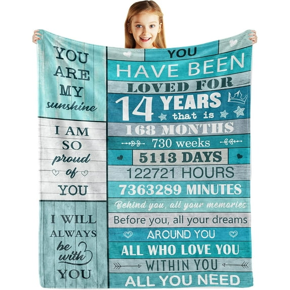 Gifts for 14 Year Old Girl Blanket 60"x50", Birthday Gifts for 14 Year Old Girl, 14 Year Old Girl Gift Ideas, 14th Birthday Decorations for Girls, Birthday Gifts for Teen Girls 14