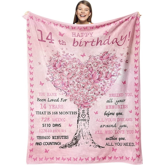 Gifts for 14 Year Old Girl Blankets, 14 Year Old Girl Gift Ideas Throw 50"X60", Birthday Gifts for 14 Year Old Girl, 14th Birthday Decorations/Gifts for Girls, Teen Girl Gifts 14 Years Old