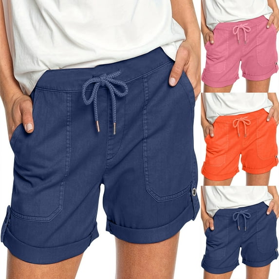 Gifts $15 & Under POROPL Shorts for Women Summer Elastic Waist Casual Shorts with Pockets