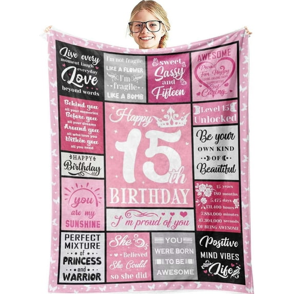 Gifts for 15 Year Old Girl, 15 Year Old Girl Gift Ideas, 15th Birthday Gifts for Girls, Birthday Gifts for 15 Year Old Girl, 15 Birthday Decorations for Girls Blanket 60"X50"