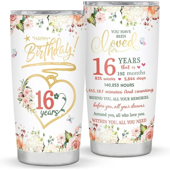 Gifts for 16 Year Old Girl, Sweet 16 Gifts Tumbler 20oz With Lid, 16th Birthday Gifts for Girls,16 Year Old Girl Birthday Gift Ideas, 16th Birthday Decorations for Girls