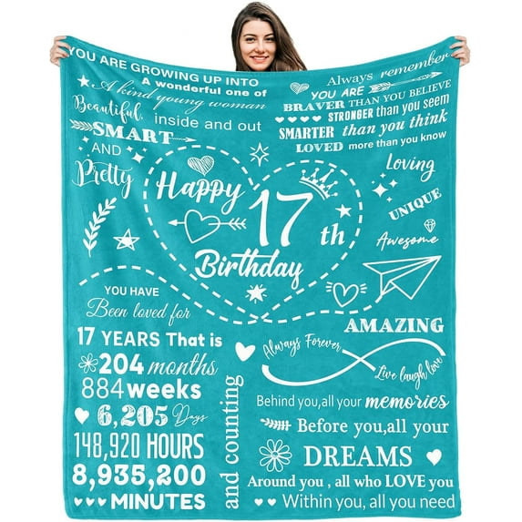 Gifts for 17 Year Old Girl Birthday Blanket 50" X 60",Best 17 Year Old Girl Gift Ideas for Birthday from Parents or Friends,Teen Girls 17th Birthday Decorations