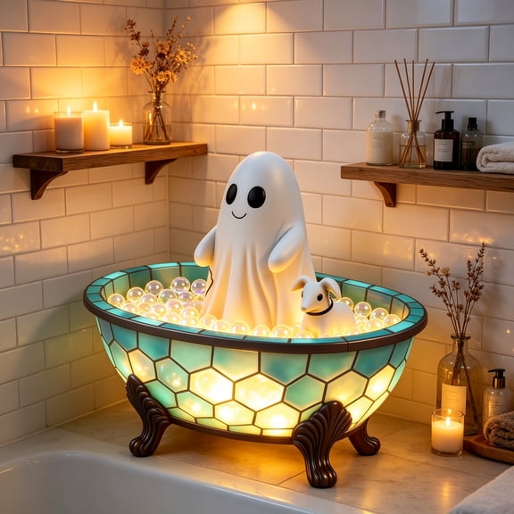 Gifts Under 20 Halloween Ghost Bubble Bath Lamp, Cute Bathtub Ghost Night Lights, Walking Dog Nightlight, Halloween Decorations for Indoor Ghost & Dog Lovers Desk Home Party