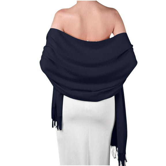 Gifts under $25 Xysaqa Women's Winter Scarf Comfy Tassel Pashmina Shawl Wrap for Evening Dress Fashion Wedding Party Shawls Warm Long Scarves Gifts for Women Navy