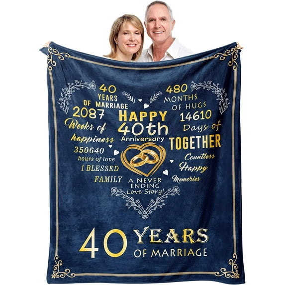 Gifts for 40th Anniversary Blanket, 40th Ruby Wedding Anniversary Couple Gifts for Dad Mom Parents Grandparents, 40 Years of Marriage Throw Blankets Gift for Husband Wife Her Him 50"x60"