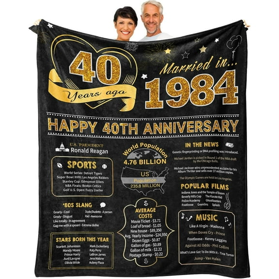 Gifts for 40th Wedding Anniversary Throw Blanket 60x50 Inch, 40th Wedding Anniversary Blanket Gifts for Couple/Parents/Husband/Wife/Him/Her, 40 Years Ruby Wedding Anniversary Decorations