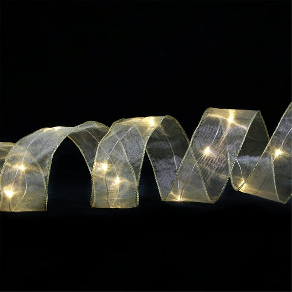 Gifts Under $5 Caoblia Christmas LED Ribbon 16.4FT 50 LED Copper Wire Lace Bows String Lights Christmas Ribbon with Lights for Holiday Indoor Xmas Tree Wedding Party Decor, Christmas Decorations