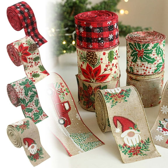 Gifts Under $5 Caoblia Christmas Ribbon 2.4 inch 2.2 Yards Holiday Printing Ribbon for Christmas Wreath, Xmas Tree, DIY Crafting Gifts Wrapping, Christmas Party Decor, Christmas Decorations