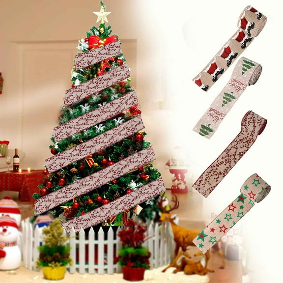 Gifts Under $5 Caoblia Christmas Ribbon 2.4 inch 5.5 Yards Holiday Printing Ribbon for Christmas Wreath, Xmas Tree, DIY Crafting Gifts Wrapping, Christmas Party Decor, Christmas Decorations