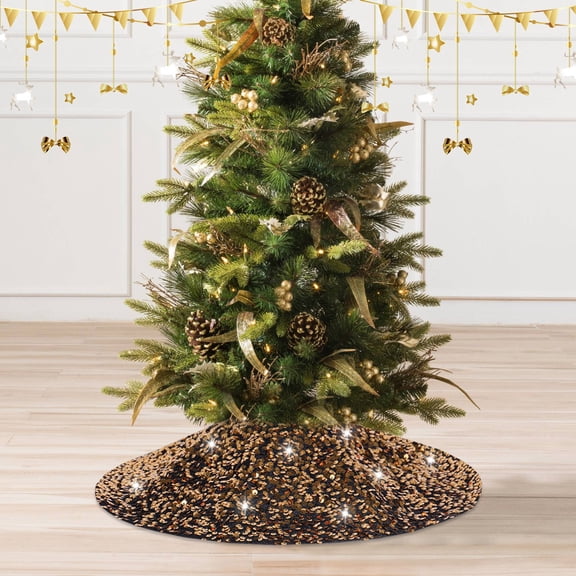 Gifts Under $5 Caoblia Christmas Tree Skirt 24 Inch Glittery Sequin Velvet Xmas Tree Base Cover Mini Tree Skirt for Holiday Xmas Tree Home Party Decor Tree Mat, Christmas Decorations