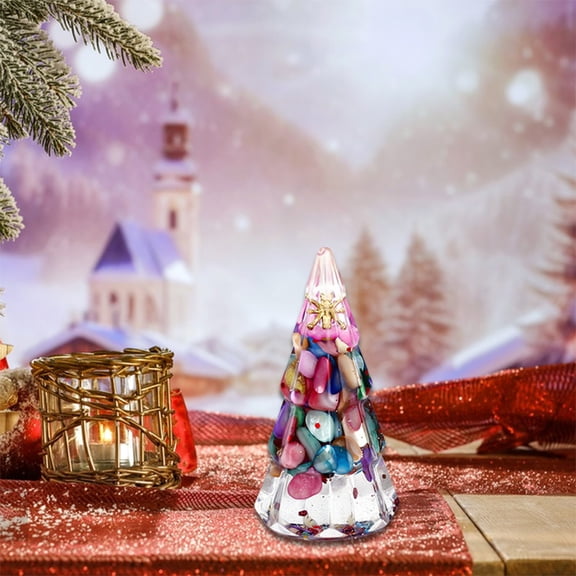 Gifts Under $5 Caoblia Mini Christmas Tree 2.3 Inch Small Resin Xmas Tree Figurine Ornaments & Presents Artificial Christmas Tree for Holiday Indoor Tabletop Party Decor, Christmas Decorations