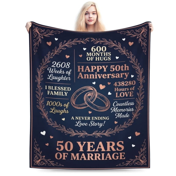 Gifts for 50th Anniversary Blanket, 50 Years Anniversary Golden Wedding Flannel Throw Blanket for Couple, Parents, Grandparents, Husband Wife Gift 50x40