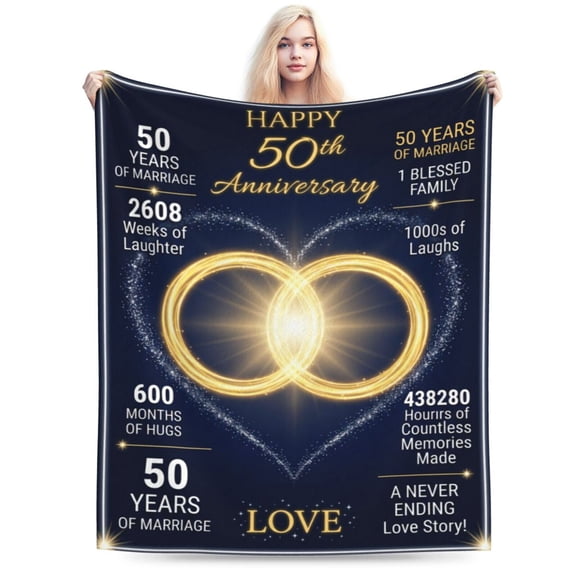 Gifts for 50th Anniversary Blanket, 50 Years Anniversary Golden Wedding Flannel Throw Blanket for Couple, Parents, Grandparents, Husband Wife Gift 50x40