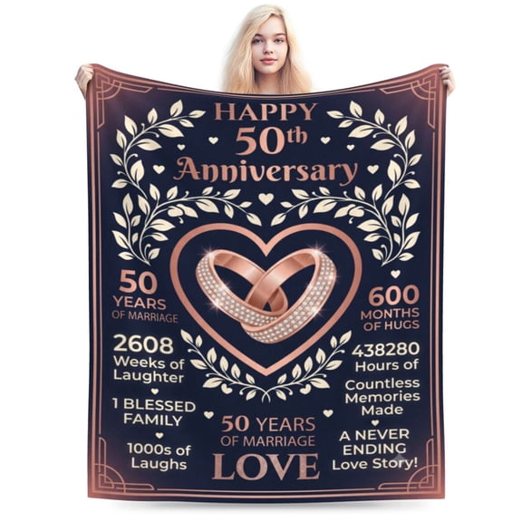 Gifts for 50th Anniversary Blanket, 50 Years Anniversary Golden Wedding Gifts for Couple Parents Grandparent, 50th Wedding for Husband Wife, 50 Years of Marriage Throw Blanket 50x40