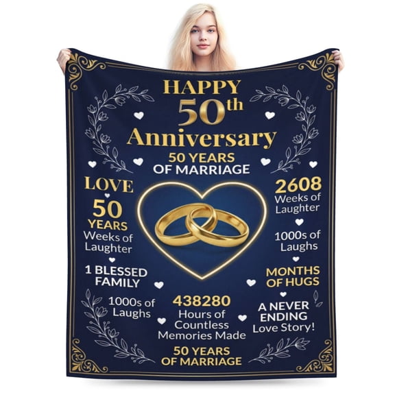 Gifts for 50th Anniversary Blanket, 50 Years Anniversary Golden Wedding Gifts for Couple Parents Grandparent, 50th Wedding for Husband Wife, 50 Years of Marriage Throw Blanket 50x40