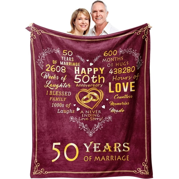 Gifts for 50th Anniversary Blanket, 50 Years Anniversary Golden Wedding Gifts for Couple Parents Grandparent, 50th Wedding for Wife Her, 50 Years of Marriage Throw Blanket