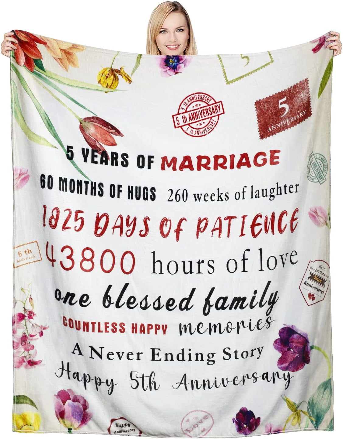 Gifts for 5th Anniversary Blanket, 5 Year Wedding Anniversary Couple Gifts for Dad Mom Grandparents-Blanket for Couples, Valentine, Birthday, Soft and Cozy Throw Blanket 60x80 Inch