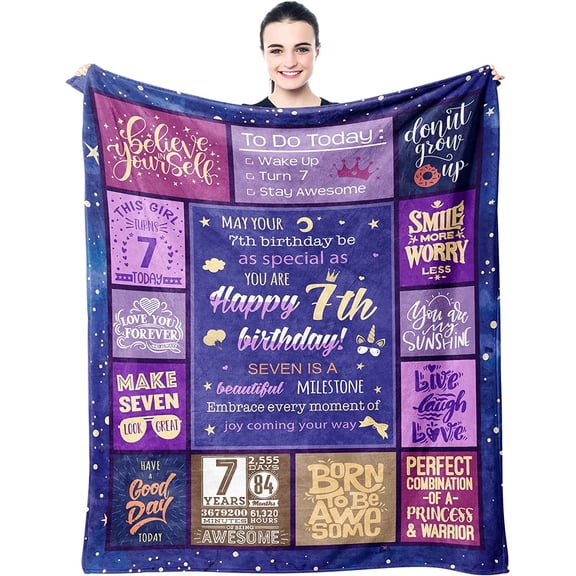 Gifts for 7 Year Old Girls - 7 Year Old Girl Birthday Gifts Blanket 60"X50" - 7 Year Old Girl Gifts - Birthday Gifts for 7 Year Old Girls - Girls 7 Year Old Gift Ideas - Best Party Decor Gifts