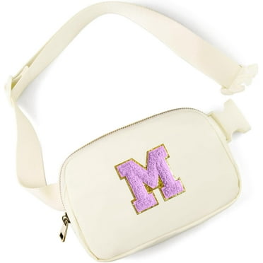 Gifts for 8 9 10 11 12 Year Old Girls Belt Bag Fanny Pack Crossbody Bags with Initial Letter Patch Cute Stuff Birthday Gifts for Teen Girls Women Personalized Trend Stuff (Lavender-E)