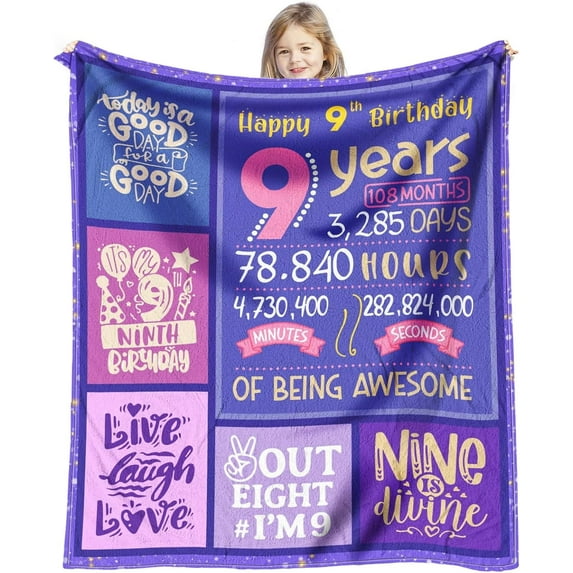 Gifts for 9 Year Old Girls - 9 Year Old Girl Gifts for Birthday - Birthday Gifts for 9 Year Old Girl - 9th Birthday Decorations for Girls - 9 yr Old Girl Birthday Gifts Throw Blanket 60 x 50