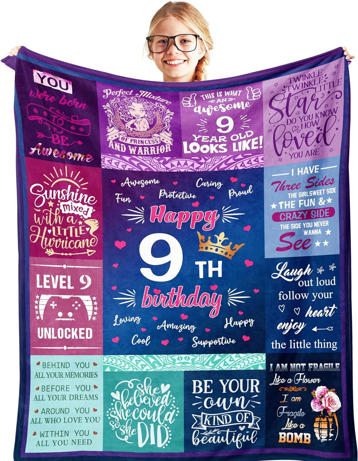 Gifts for 9 Year Old Girls, 9 Year Old Girl Gifts Throw Blanket 50x40in, 9 Yr Old Girl Gift Ideas, Presents for 9 Year Old Girls, 9 Years Old Girl Birthday Gift Ideas, 9th Birthday Decorations