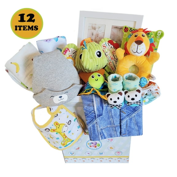 Gifts Are Blue Unisex Baby Bundle Gift Set with Essentials, Toys & Accessories for 1st Year, 12 Items