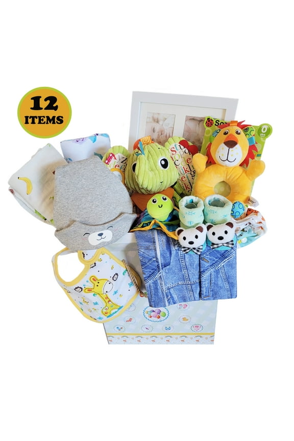 Unisex Baby Bundle Gift Set with Essentials, Toys & Accessories for 1st Year, 12 Items