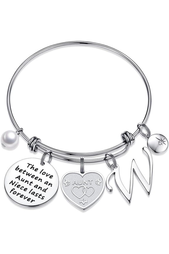 Gifts for Aunt Charm Bracelet, Dainty Aunt Gift Engraved The Love between an Aunt and Niece Lasts Forever Initial Charm Bracelets Cute Birthday Mothers Day Gifts for Aunt