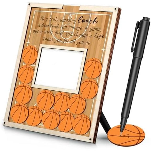 Gifts for Basketball Coach Frame with Wood Chips Signature Pen Basketball Thank You Coach Gifts Frame Decor Appreciation Sign Plate Plaque Present for Coaches Birthday Thank You Gift Idea$$Office