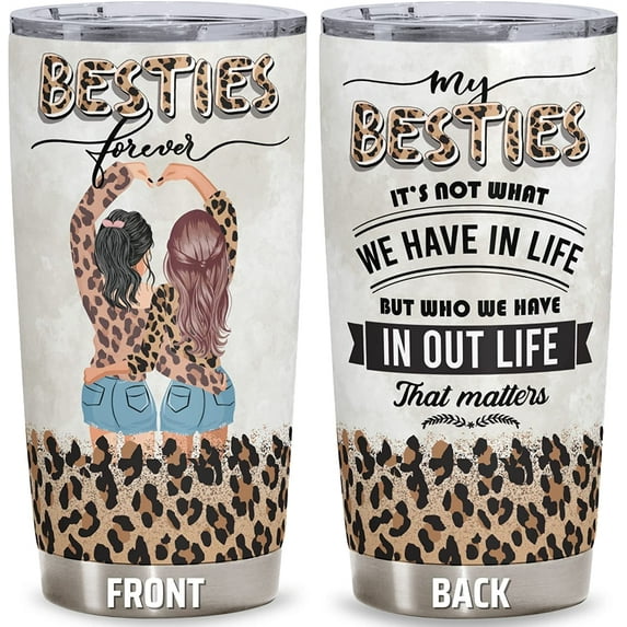 Gifts For Your Bestie Forever - Leopard Print For Bestie Couple Friend with Meaningful Quote - Christmas Birthday Gifts Idea For Best Friend Women - 20 Oz Stainless Steel Insulated with Lid