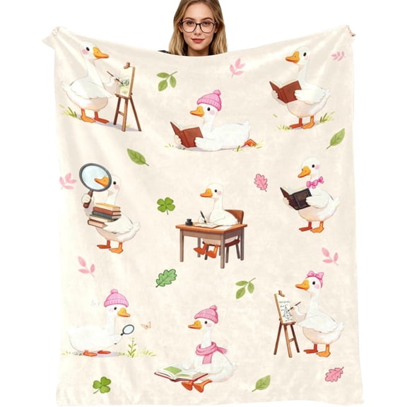 Gifts Blanket 60"x 80", Goose Reading Blanket for Goose Lover,Funny Flannel Booklish Blanket for Women Graduation Gift Librarian Bookworm