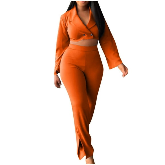 Gifts Blazer Sets for Women Business Suit Sets for Women Classic Button Lapel Cropped Blazer Coat and High Waist 2 Piece Outfits Office Casual Solid Work Lounge Sets Holiday