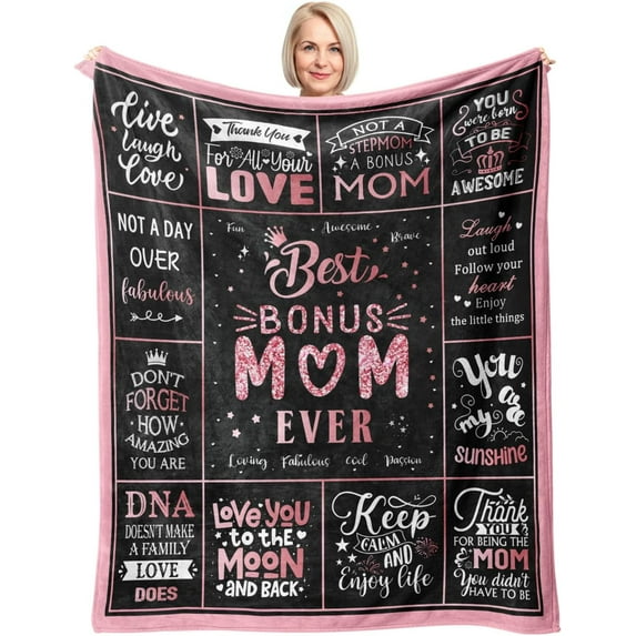 Gifts for Bonus Mom from Daughter, Bonus Mom Birthday Gifts, Best Bonus Mom Ever Gifts, Mothers Day Christmas Bday Presents for Bonus Mom, Step Mom Gifts Throw Blanket X Bonus Mom