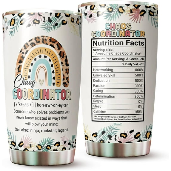 Gifts for Boss - Chaos Coordinator Tumbler - Birthday Gifts for Mom, Boss Lady - Gifts for Women - Teacher Appreciation Gifts - Administrative Professional Day Cup - Tumbler 20 Oz