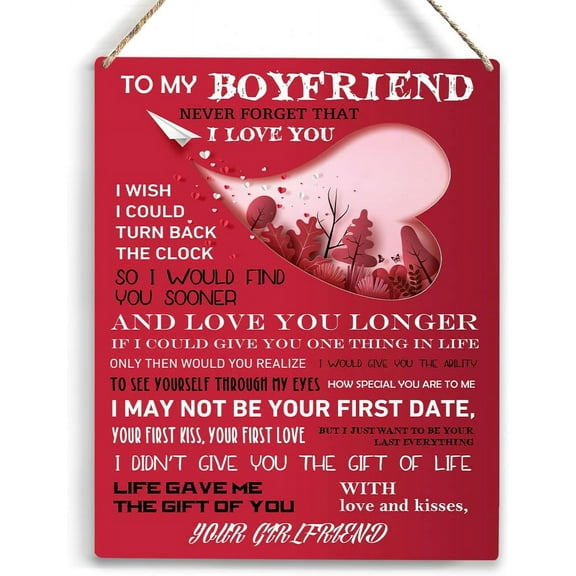 Gifts for Boyfriend Birthday Gifts to My Boyfriend Wooden Hanging Sign Gift for Boyfriend from Girlfriend for Anniversary Birthday Christmas Gifts Meaningful Gifts for Boyfriend Decor 8x10 Inch
