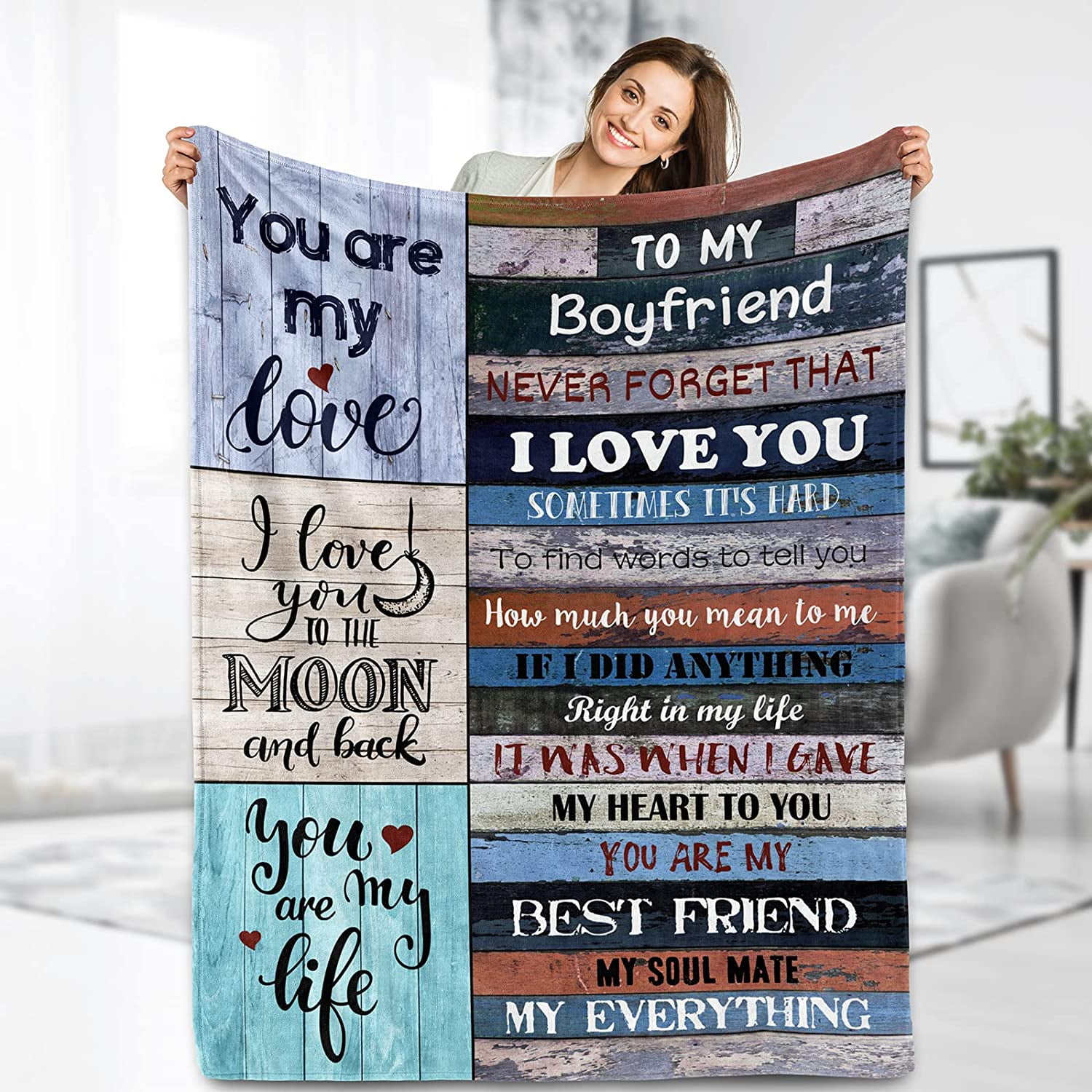 Gifts for Boyfriend Throw Blanket, Fleece Blanket Birthday Gifts for Men, Boyfriend Gifts from Girlfriend, Anniversary Day Gifts for Him, Flannel Lightweight Soft Blanket to My Boyfriend for Bed Couch