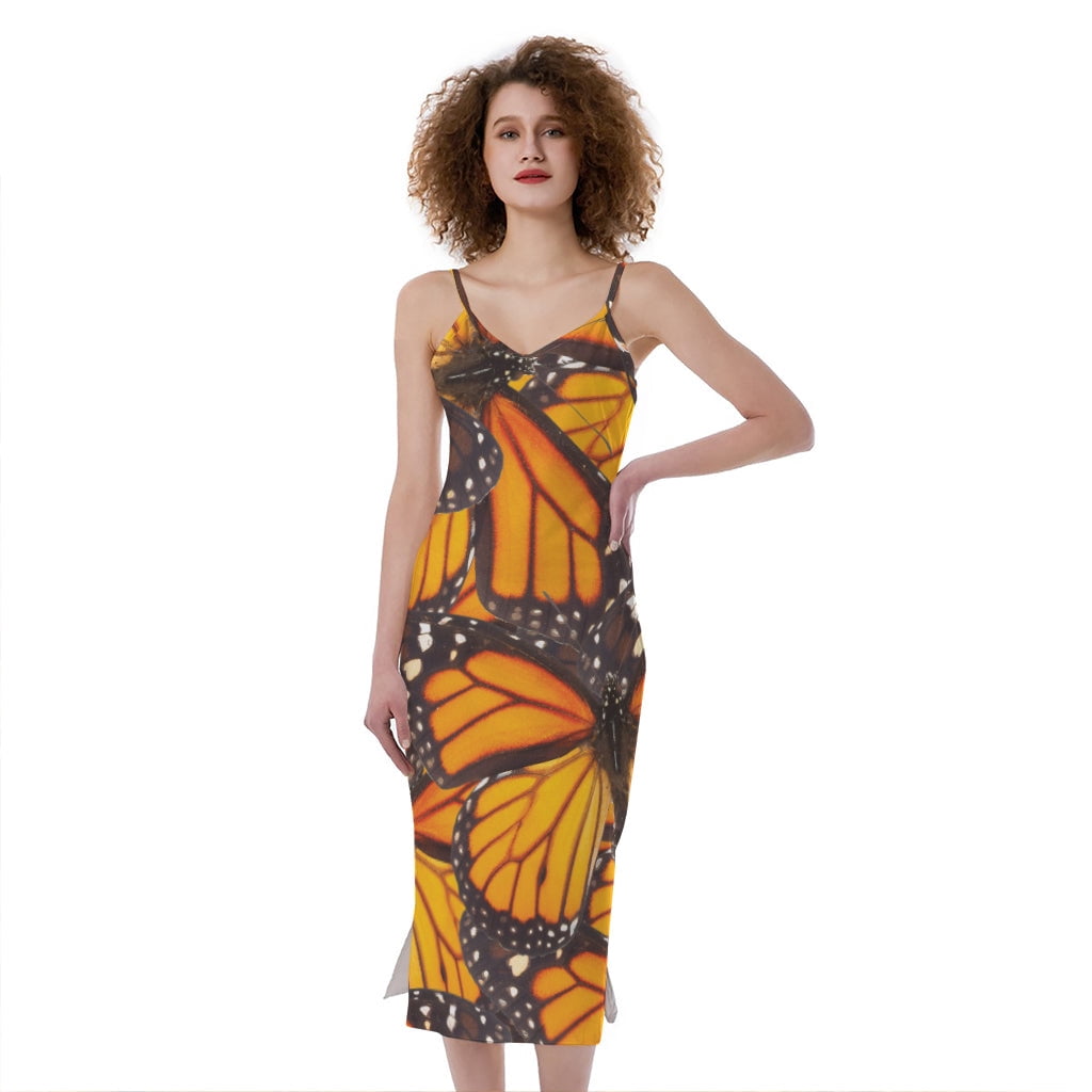 NOBRAND Gifts for Butterflies Lovers. Orange Monarch Butterfly Pattern Print Slim Fit Midi Cami Dress, Butterfly Fashion Summer Maxi Sexy Casual Dress NOBRAND Gifts for Butterflies Lovers. Orange Monarch Butterfly Pattern Print Slim Fit Midi Cami Dress, Butterfly Fashion Summer Maxi Sexy Casual Dress