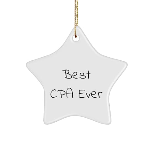Gifts from CPA to CPA | Best CPA Ever Star Ornament | Funny CPA Christmas Unique Gifts for Accountants | 3" White Ceramic Star-Shaped Ornament with Glossy Finish and Gold String