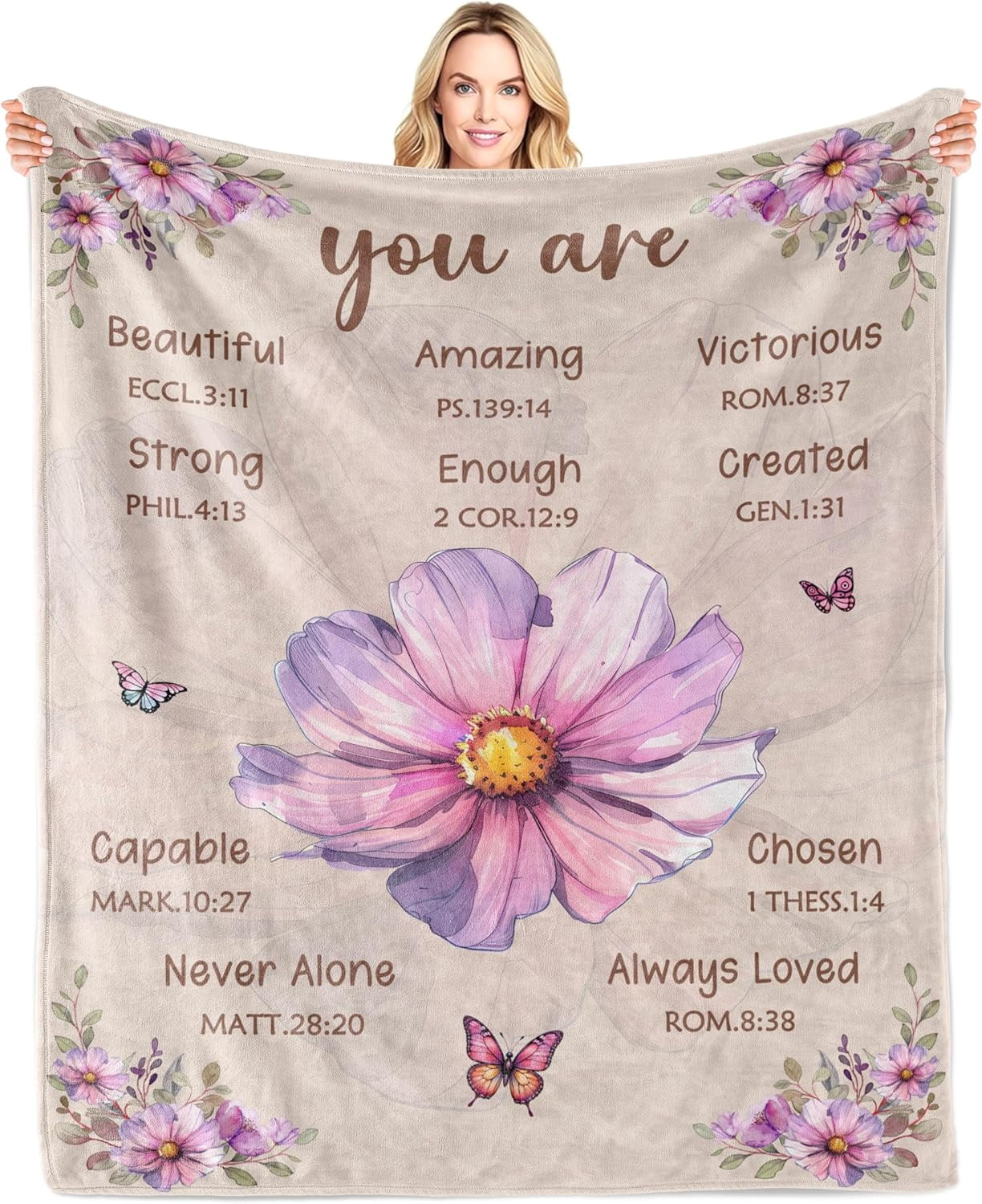 Gifts for Christians, Christian Gifts for Women, Gifts for Catholic Women, Christian Blanket with Flowers, Inspirational Religious Spiritual Gifts Blanket
